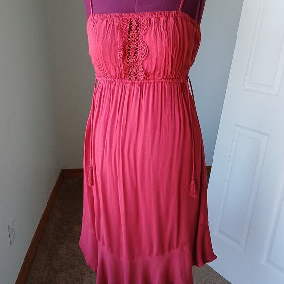 Lush Pink Sundress Small boho midi side cutouts adjustable straps ruffled hi-lo - Picture 1 of 14